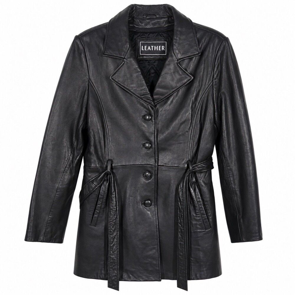 Leather Limited Womens Large Black Soft Faux Leather Coat Belted Thinsulate VTG